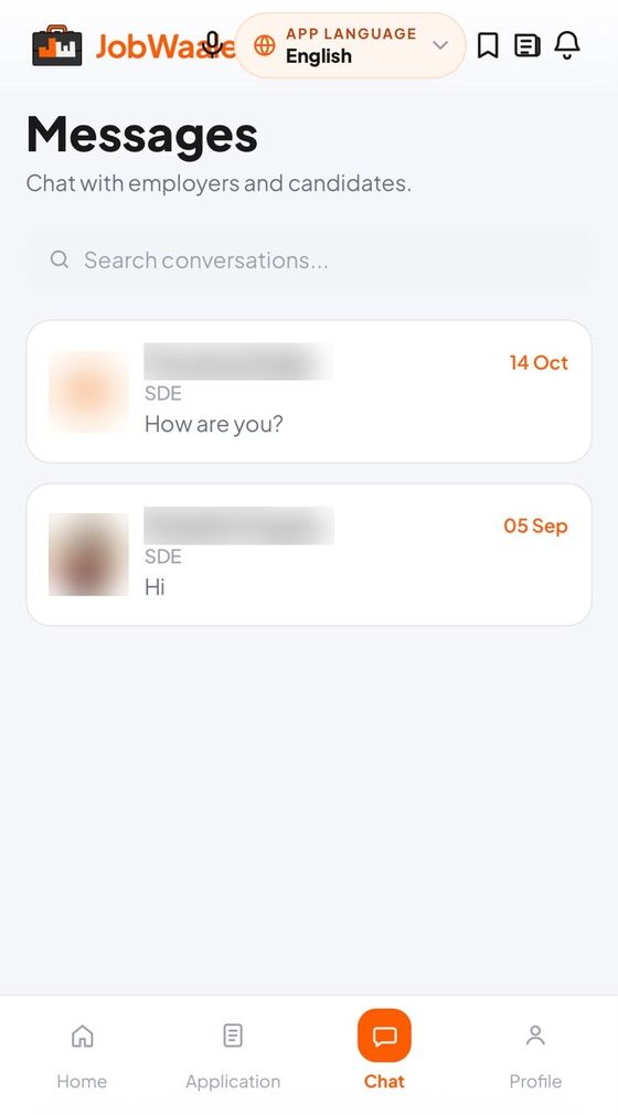 Messages screen